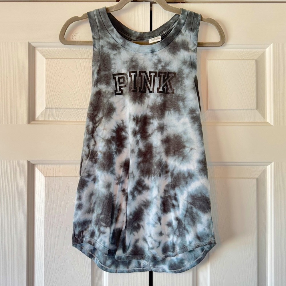 Victoria's Secret Pink Gray Tie-Dye Sleeveless Racerback Tank, M